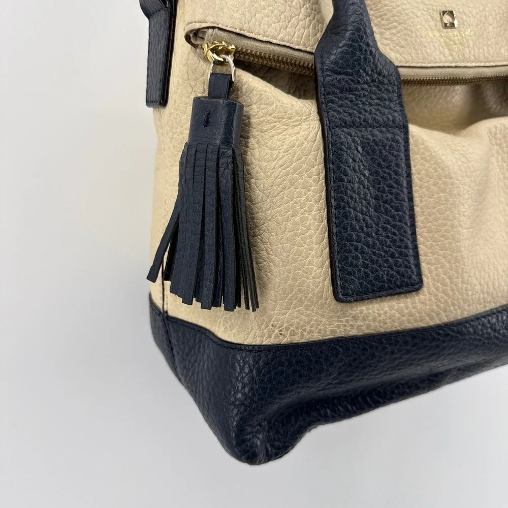 Kate Spade‎ Cobble Hill Small Adrien Leather Satchel Beige Navy Blue Crossbody